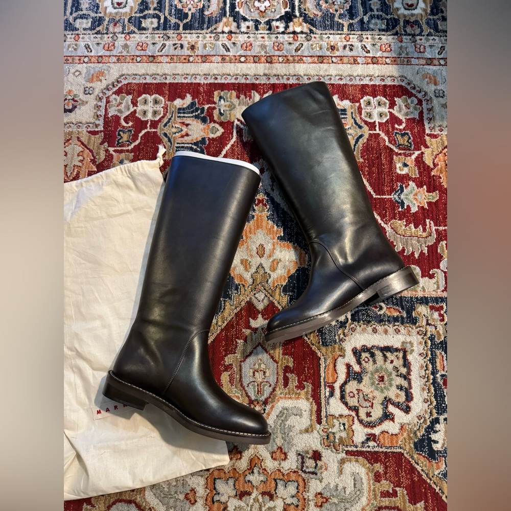 Marni Tall Leather Boots in Dark Brown - Picture 4 of 9